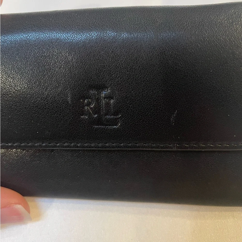 Ralph Lauren Classic Black Leather Card Holder with Key Ring.